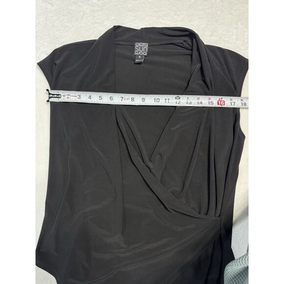 Clara Sunwoo Draped Twist Front Top Black Jersey Knit XL Made In USA - Picture 6 of 6